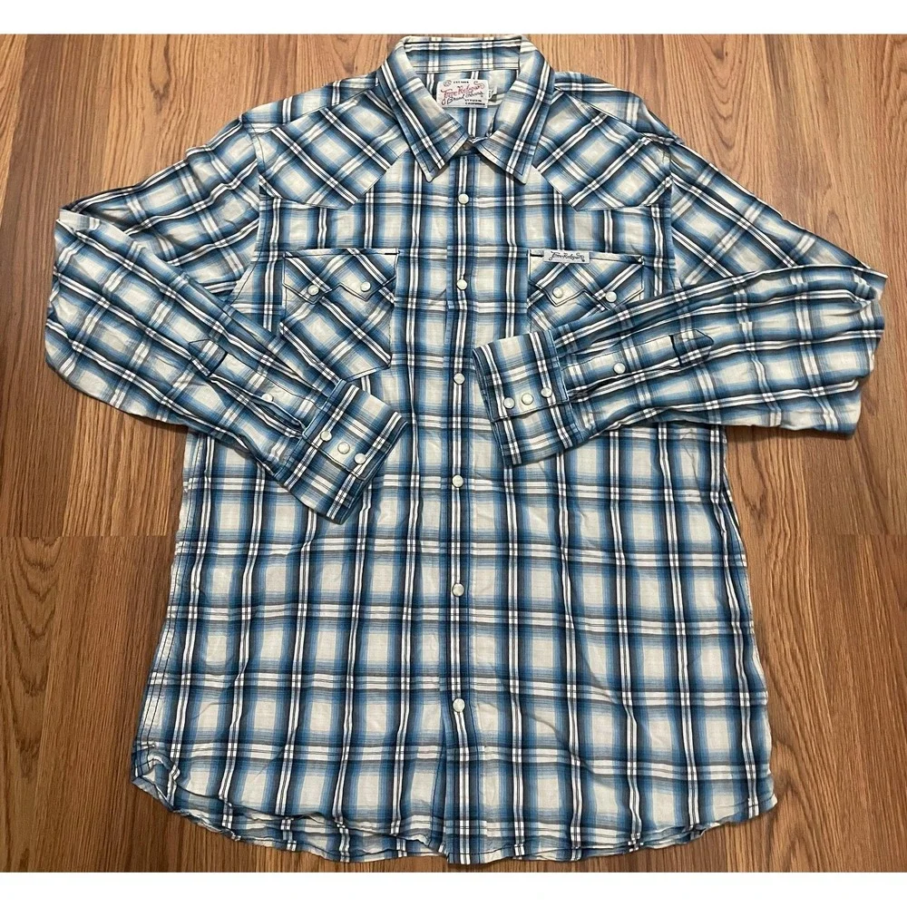 True Religion Ricky Western Shirt Mens XL Pearl Snap Plaid